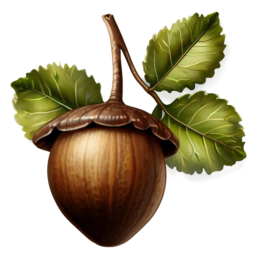 Rustic Woodland Acorn Clipart with Detailed Botanical Leaf Illustration