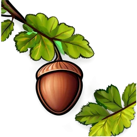 Rustic Woodland Acorn Clipart with Lush Green Leaves on Delicate Branch