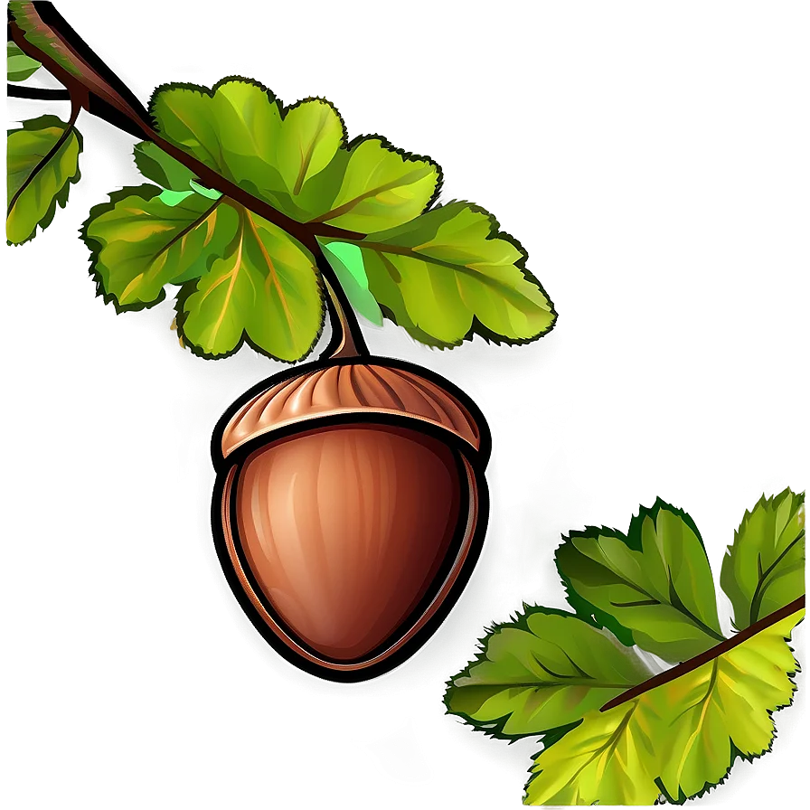 Rustic Woodland Acorn Clipart with Lush Green Leaves on Delicate Branch