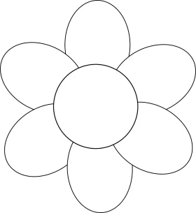 Simple Black and White Six-Petal Flower Outline Clipart Design