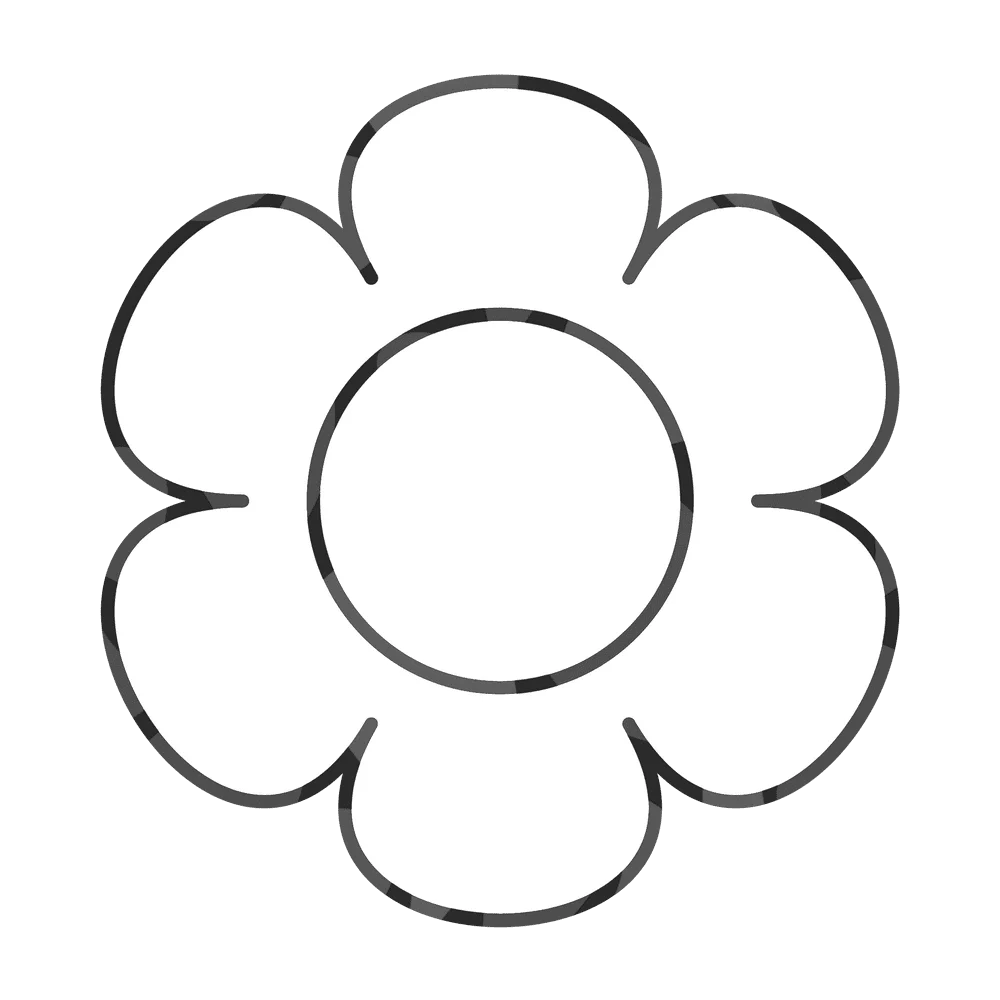 Simple Monochrome Six-Petal Flower Outline Clipart Design for Graphic Projects