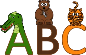 Whimsical Animal Alphabet Clipart: A, B, and C with Cute Cartoon Characters