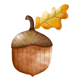 Whimsical Autumn Acorn Clipart with Warm Golden Leaf Illustration