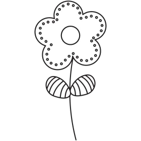 Whimsical Black and White Dotted Flower Clipart with Striped Leaves