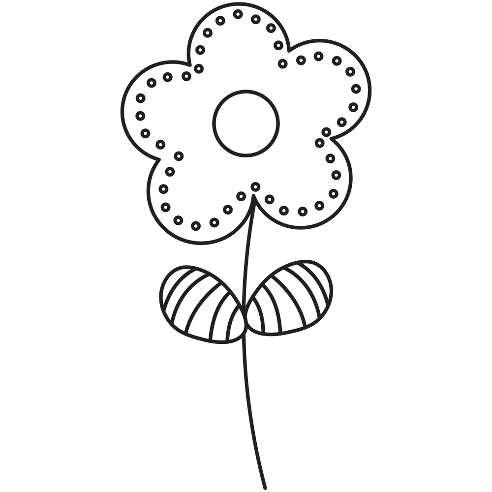 Whimsical Black and White Dotted Flower Clipart with Striped Leaves