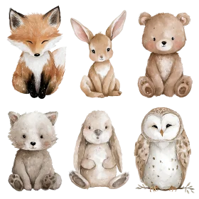 Whimsical Woodland Creatures Soft Watercolor Clipart Collection
