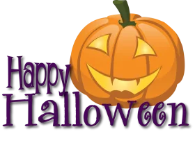 Cheerful Jack-o'-Lantern Halloween Clipart with Playful Purple Typography