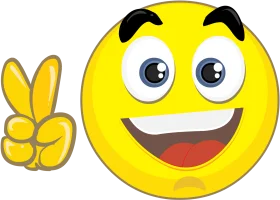 Cheerful Peace Sign Yellow Smiley Emoji Clipart with Expressive Grin