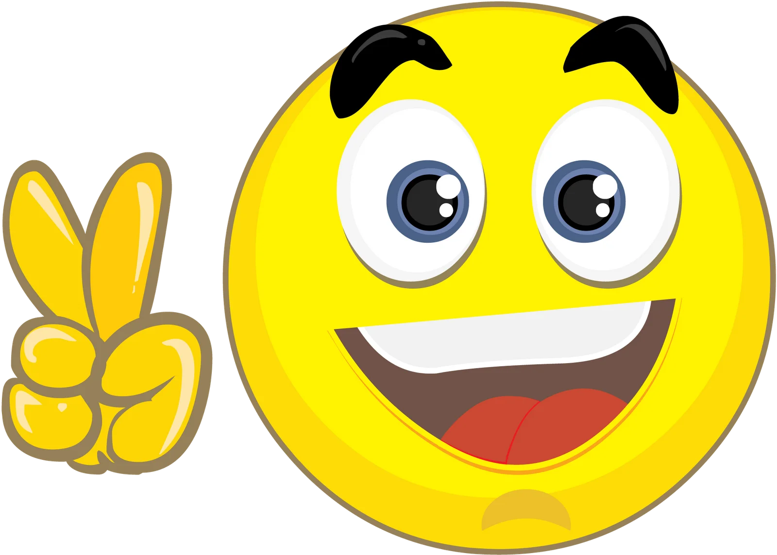 Cheerful Peace Sign Yellow Smiley Emoji Clipart with Expressive Grin