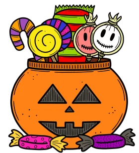 Spooky Halloween Candy Pot: A Festive Cartoon Clipart Collection of Treats