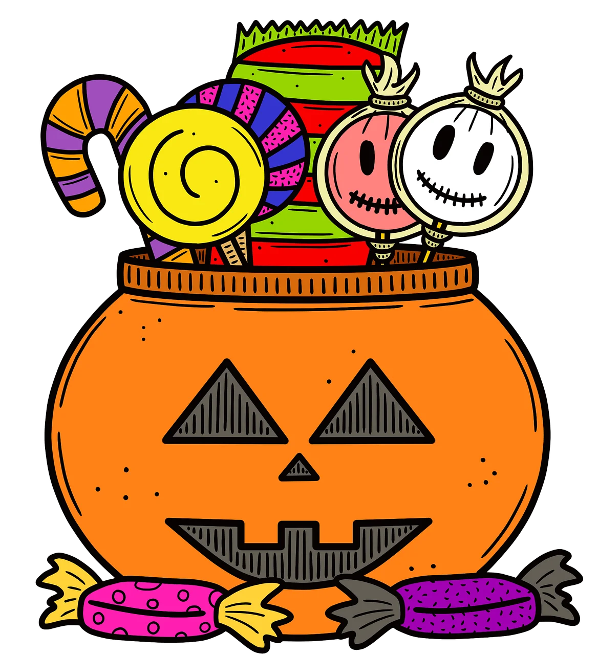 Spooky Halloween Candy Pot: A Festive Cartoon Clipart Collection of Treats