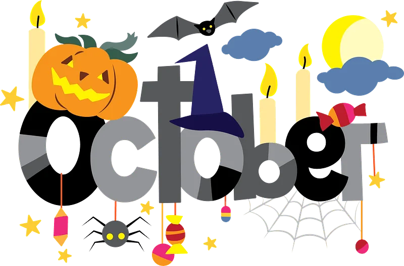 Spooky Halloween October Clipart Featuring Festive Seasonal Icons
