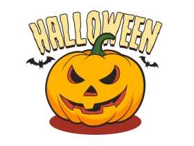 Spooky Jack-o'-Lantern Halloween Clipart with Menacing Grin and Bat Silhouettes