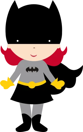 Adorable Chibi Batman-Inspired Female Superhero Cartoon Clipart Design