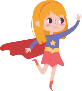 Adorable Superhero Girl in Action Pose Cartoon Clipart Illustration
