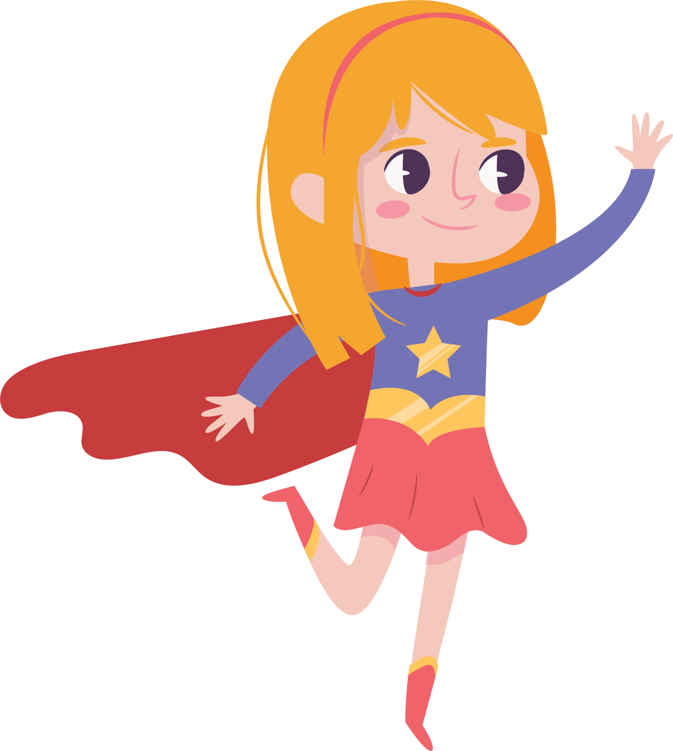 Adorable Superhero Girl in Action Pose Cartoon Clipart Illustration