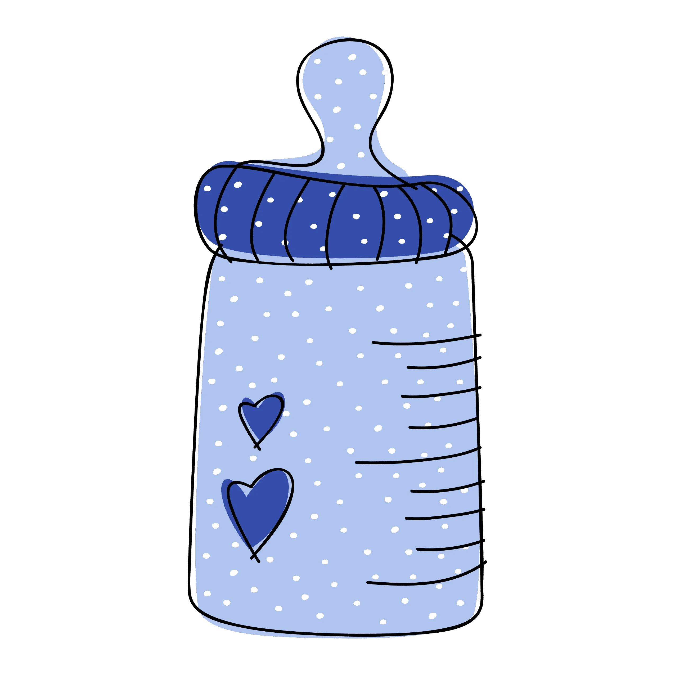 Charming Blue Baby Bottle Clipart with Adorable Heart Accents and Delicate Dots