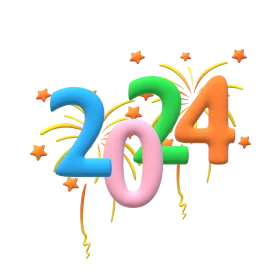 Cheerful 3D Numeric Celebration Clipart Illuminating New Year 2024 Festivity