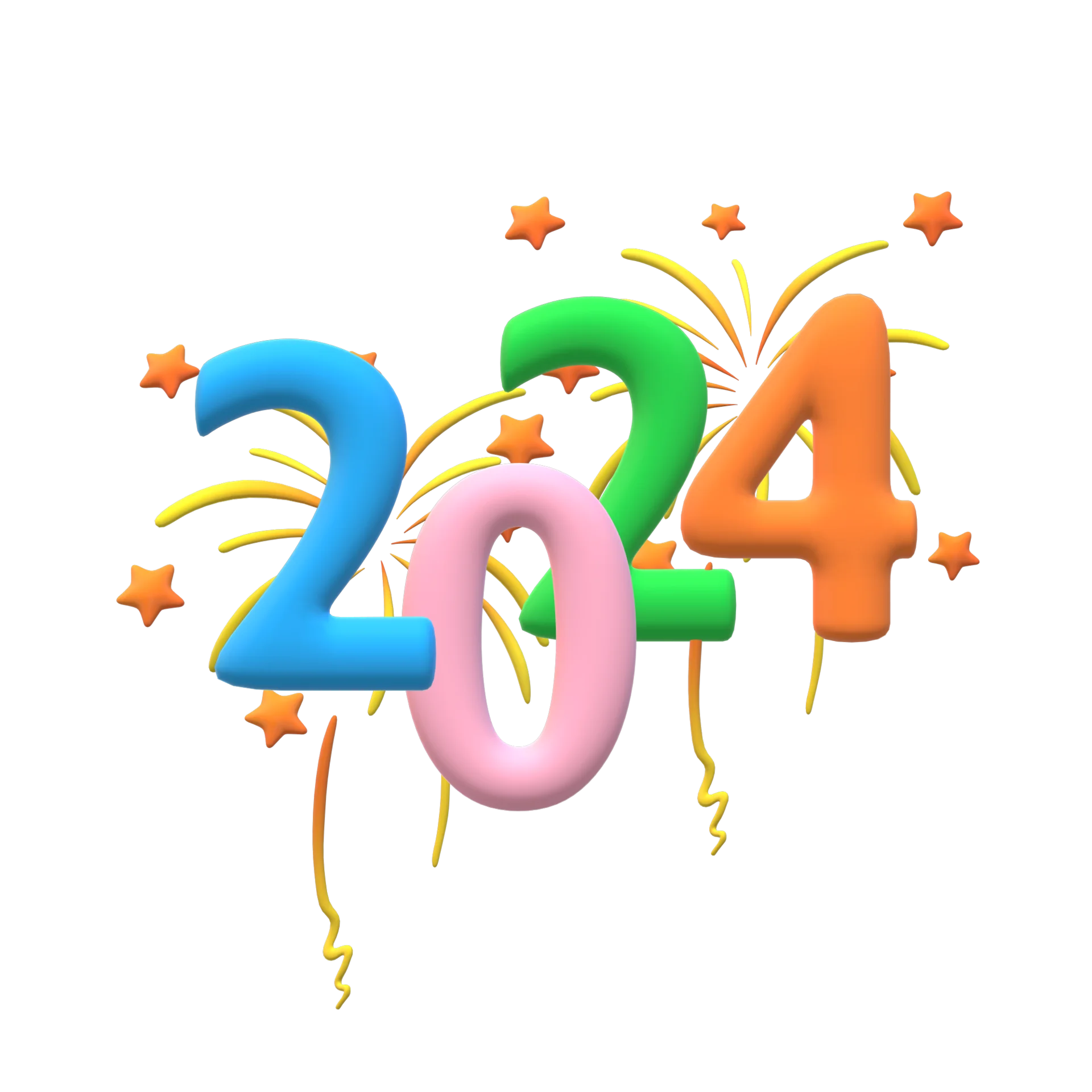 Cheerful 3D Numeric Celebration Clipart Illuminating New Year 2024 Festivity