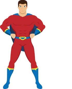 Classic Muscular Superhero Standing Tall in Bold Costume Clipart Illustration