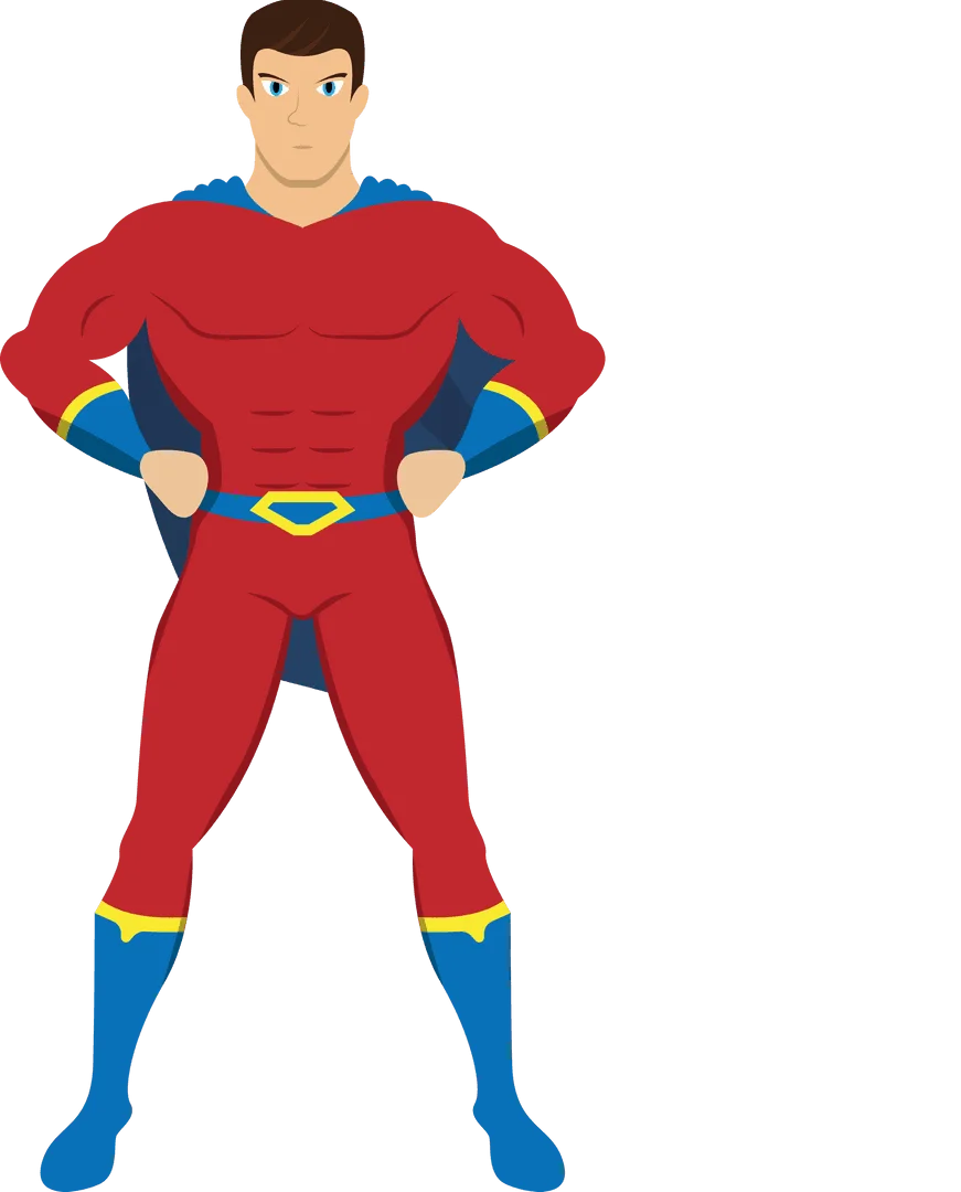 Classic Muscular Superhero Standing Tall in Bold Costume Clipart Illustration