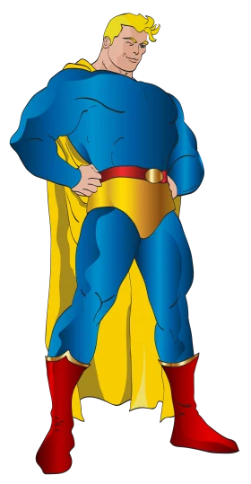 Classic Superhero Clipart: Muscular Champion in Blue and Yellow Costume