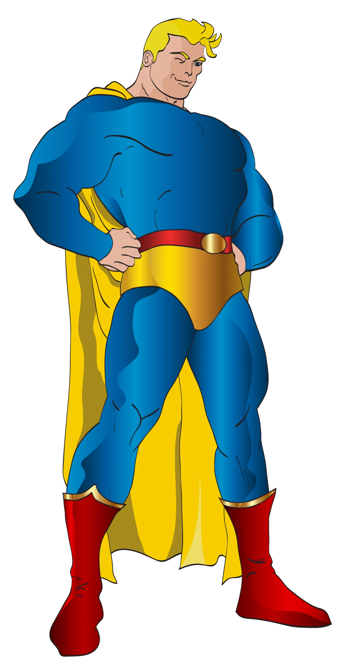 Classic Superhero Clipart: Muscular Champion in Blue and Yellow Costume