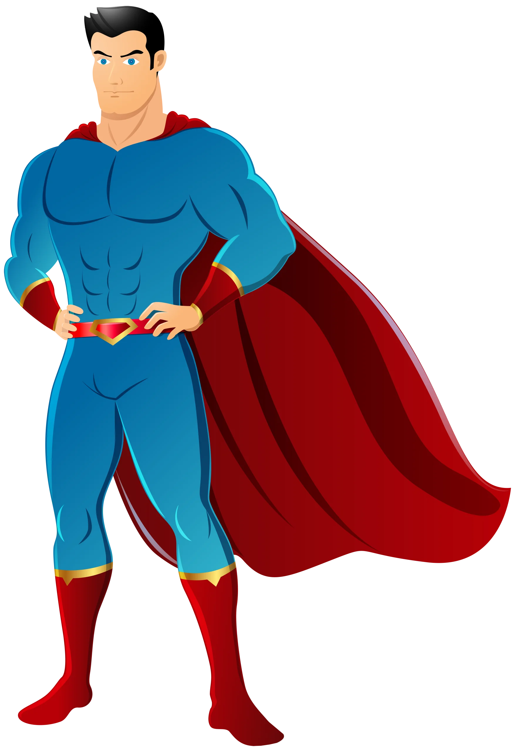 Classic Superhero Standing Tall: Bold Muscular Male Superhero Clipart Illustration