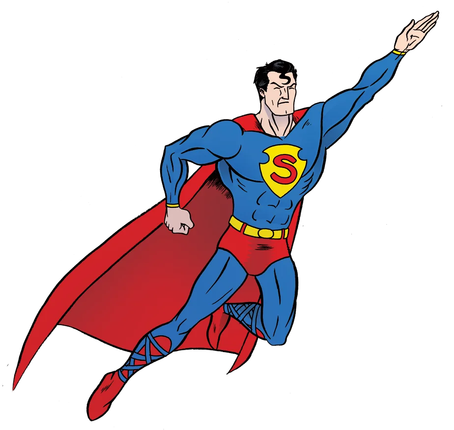 Classic Superman Superhero Clipart - Bold Heroic Flying Pose with Dynamic Cape