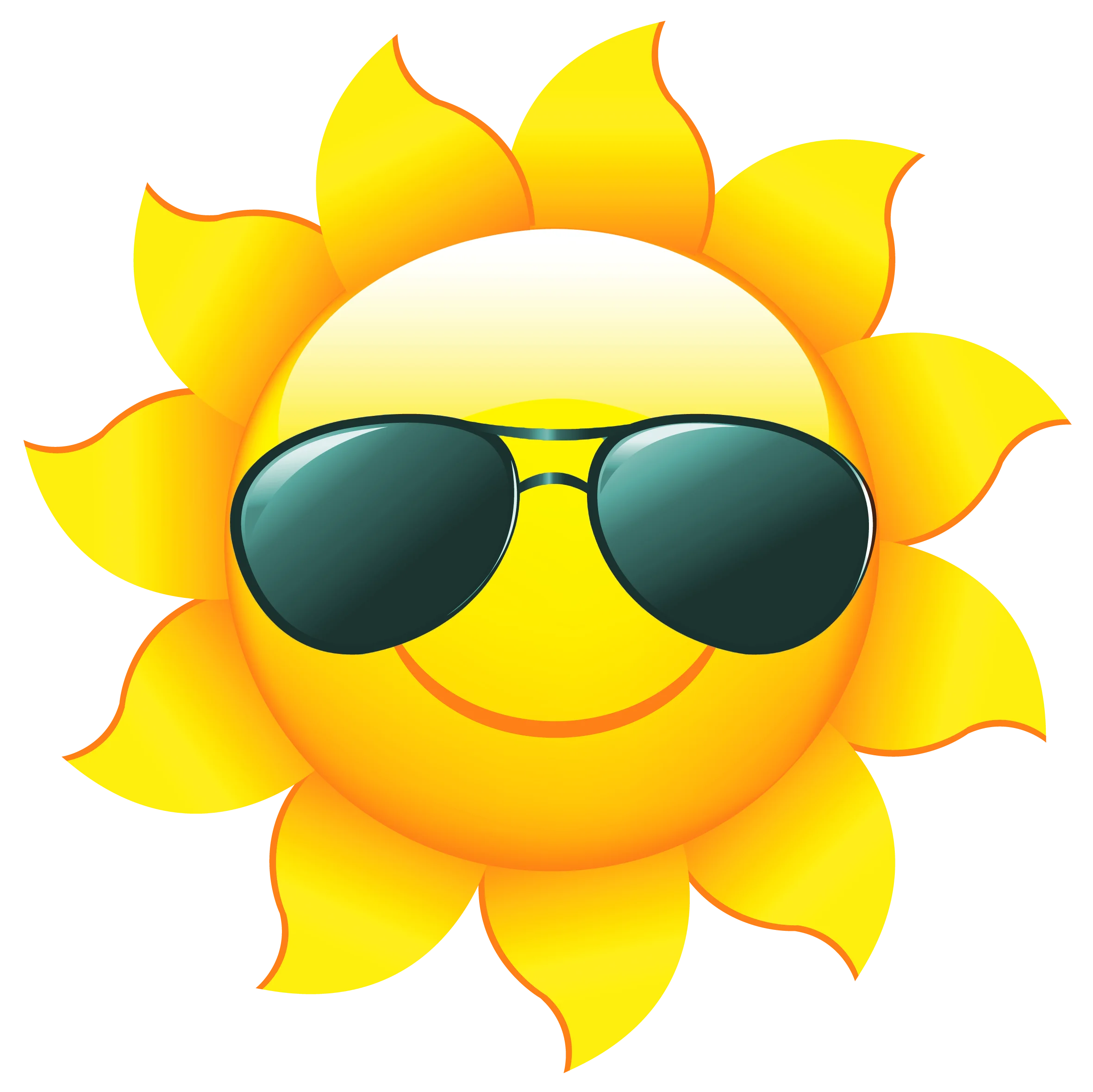 Cool Sunshine Clipart: Smiling Sun Wearing Aviator Sunglasses with Radiant Petals
