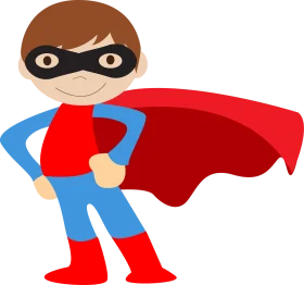 Courageous Superhero Clipart: Young Masked Hero with Flowing Cape Pose