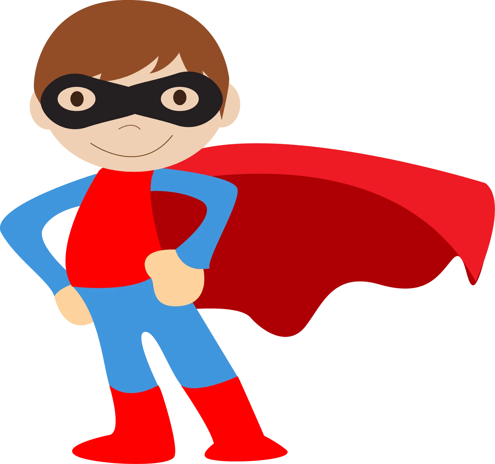 Courageous Superhero Clipart: Young Masked Hero with Flowing Cape Pose