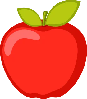 Crisp Red Apple Clipart Illustration with Glossy Surface and Green Leaves