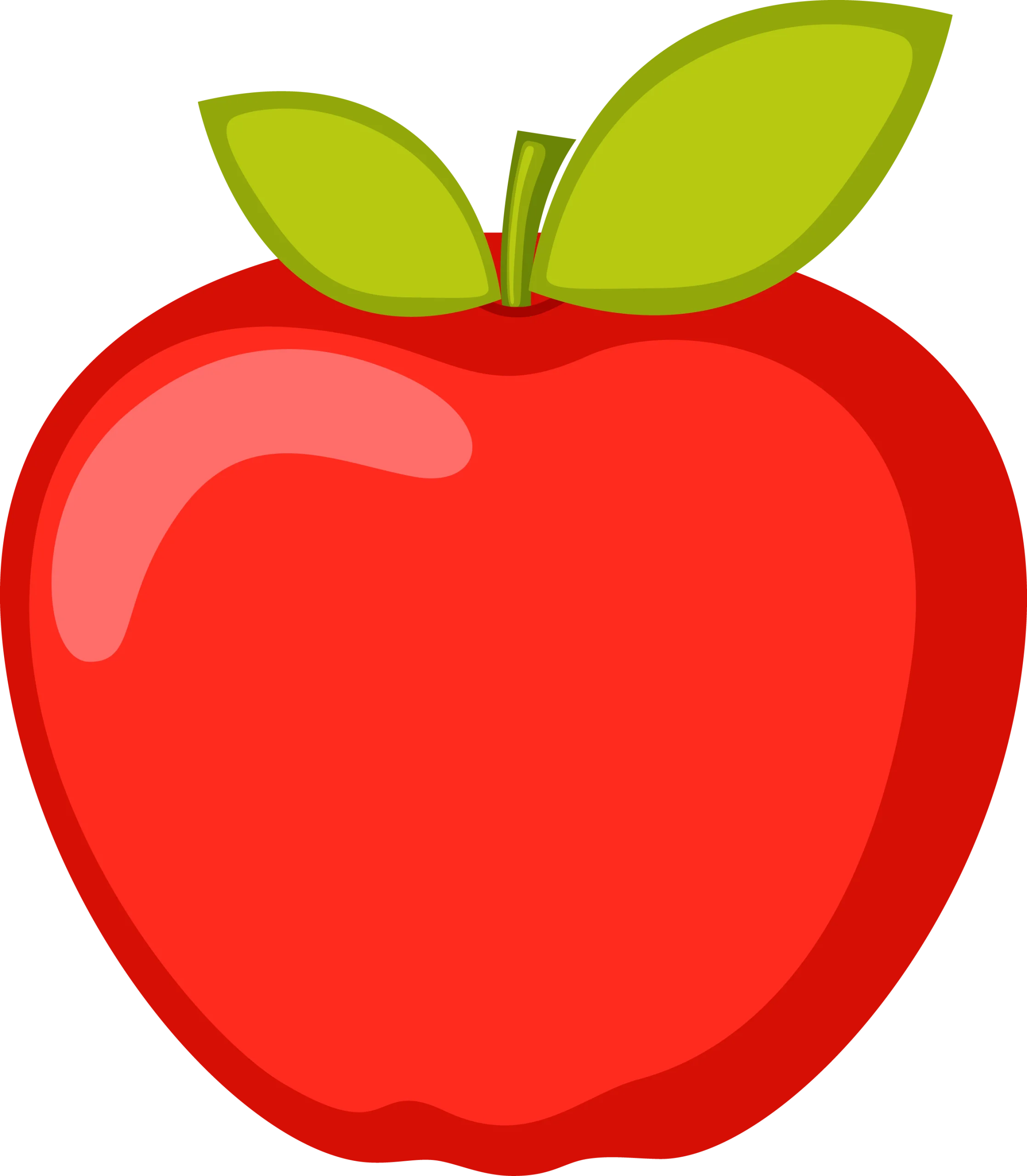 Crisp Red Apple Clipart Illustration with Glossy Surface and Green Leaves