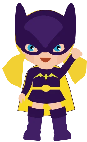 Cute Chibi-Style Purple and Yellow Superhero Clipart Character Design