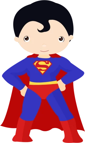Cute Chibi Superman Superhero Clipart - Adorable Cartoon Character Design