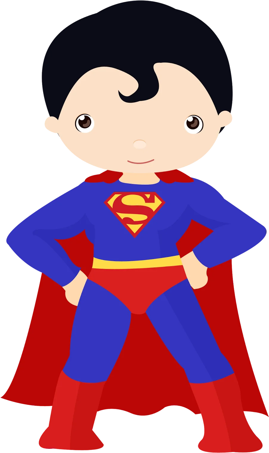 Cute Chibi Superman Superhero Clipart - Adorable Cartoon Character Design