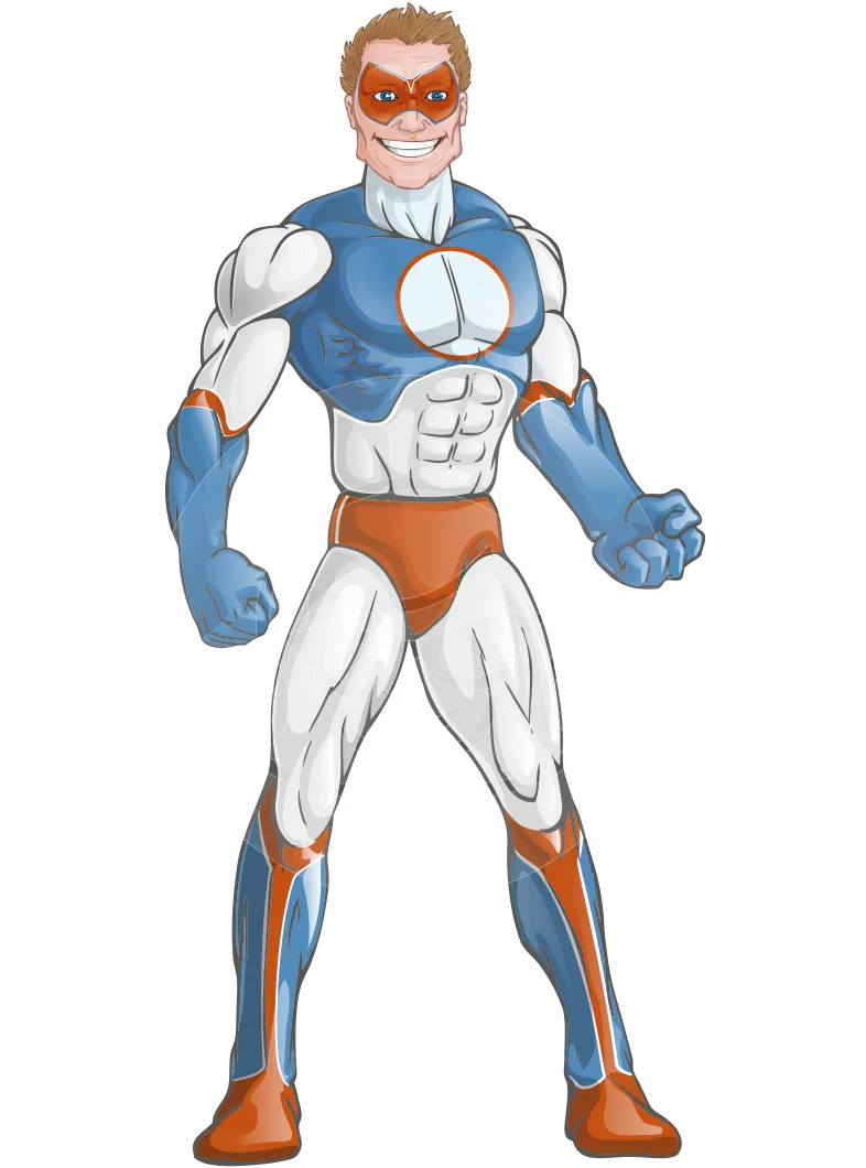 Dynamic Muscular Superhero Clipart - Heroic Action Figure with Mask and Powerful Physique