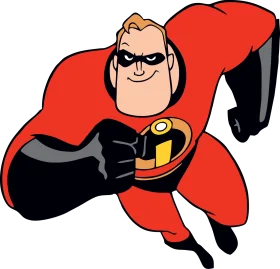 Dynamic Muscular Superhero Clipart with Bold Red and Black Costume Design