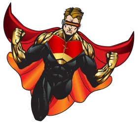 Dynamic Superhero Clipart with Bold Red Cape and Muscular Heroic Pose