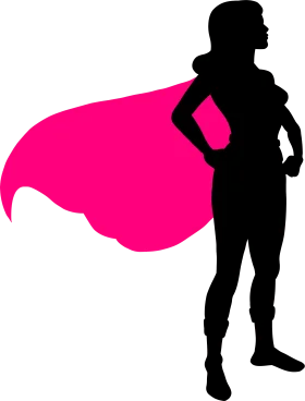 Empowering Superhero Silhouette with Bold Pink Cape Clipart Design