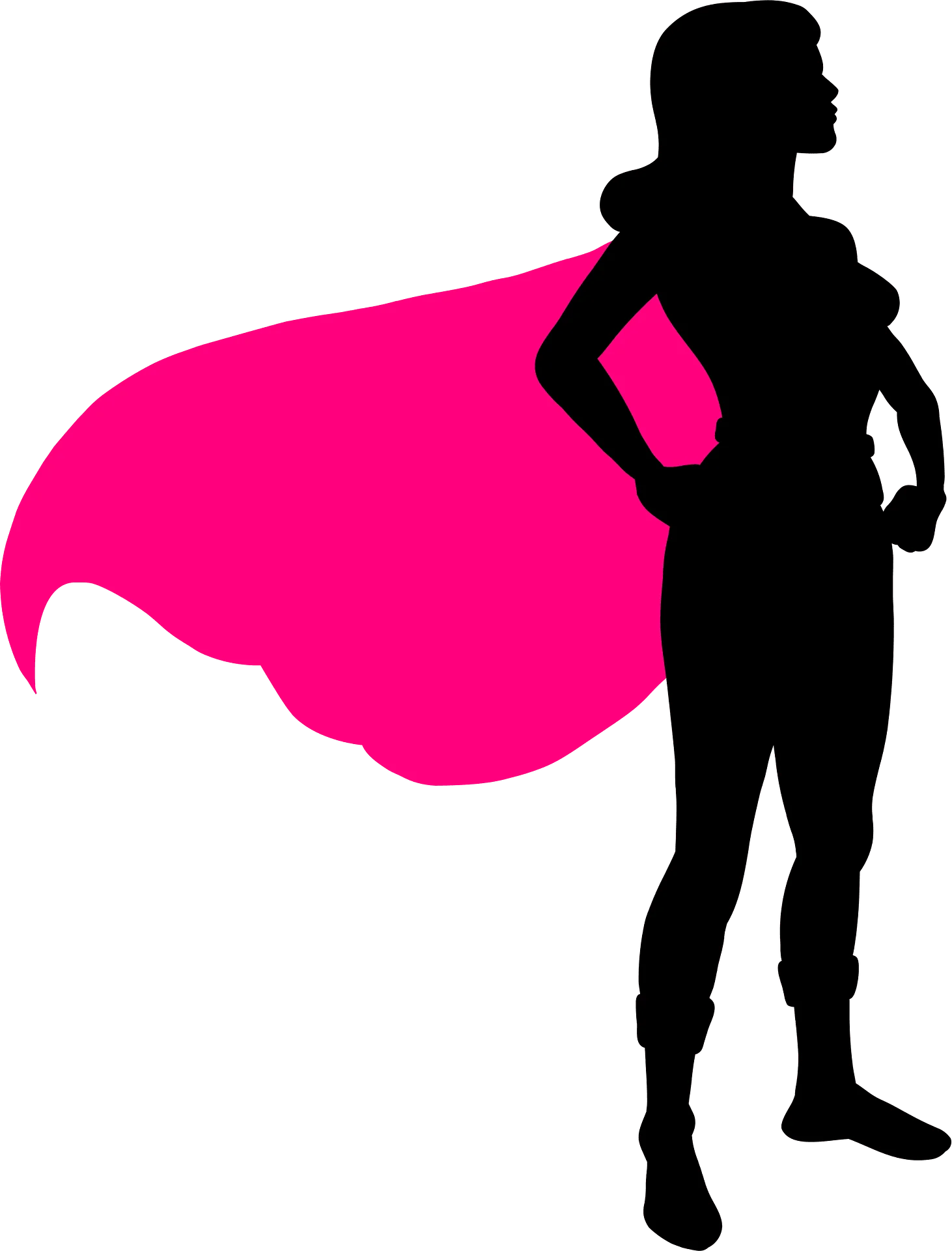 Empowering Superhero Silhouette with Bold Pink Cape Clipart Design