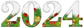 Festive 2024 New Year Celebration Clipart with Whimsical Nature-Inspired Design