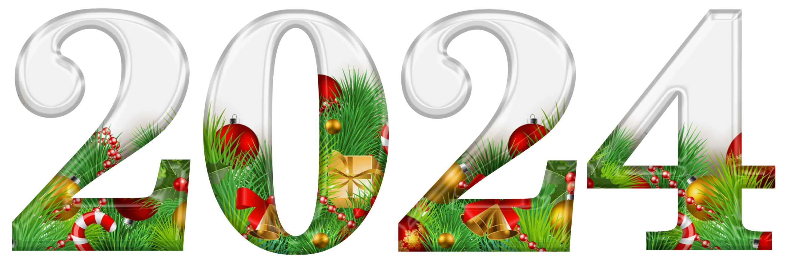 Festive 2024 New Year Celebration Clipart with Whimsical Nature-Inspired Design