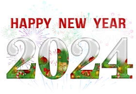 Festive Happy New Year 2024 Celebration Clipart with Decorative Typography