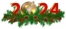 Festive New Year 2024 Holiday Clipart with Golden Ornament and Pine Decor