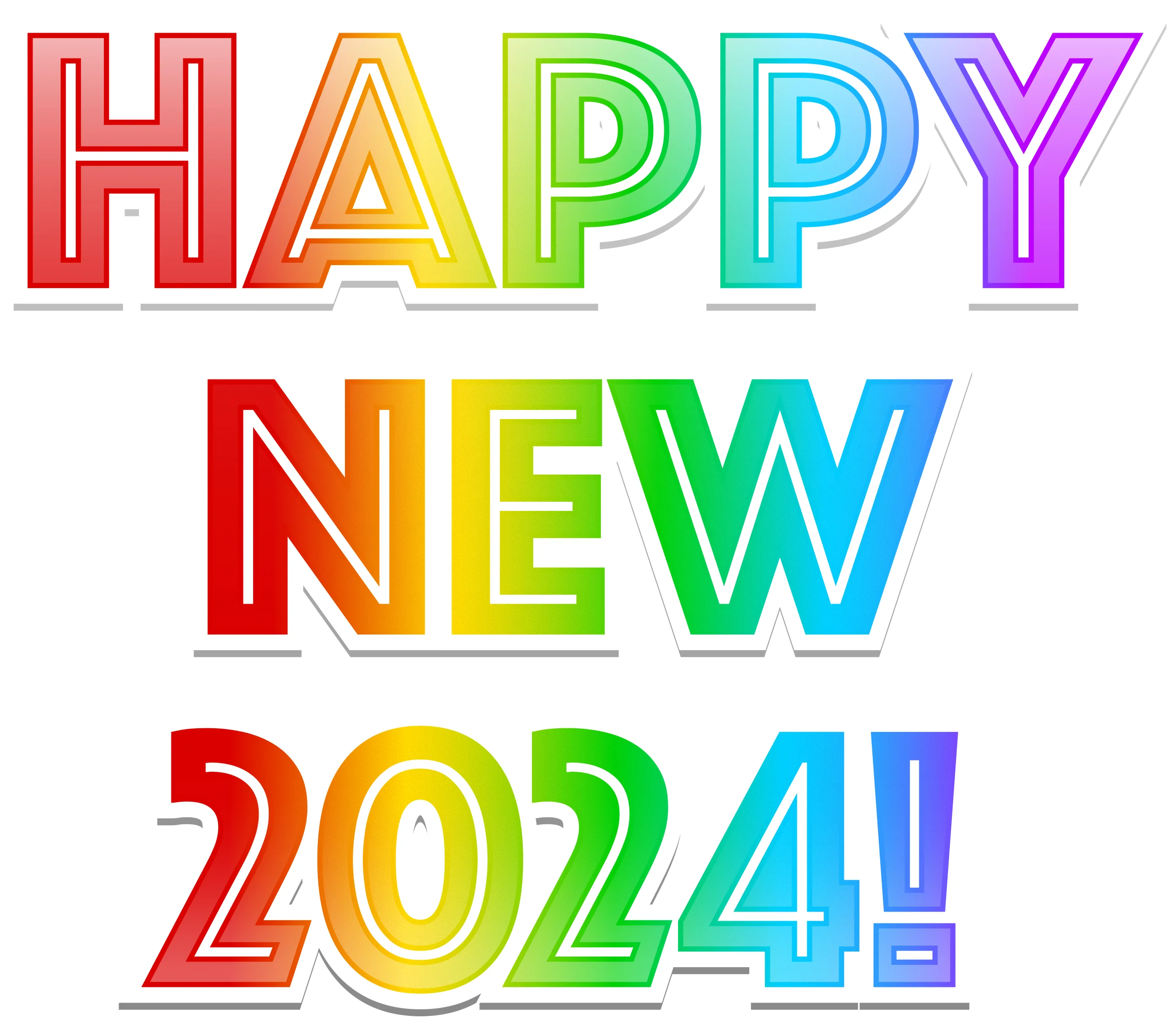 Festive Rainbow-Colored Happy New Year 2024 Celebratory Clipart Design