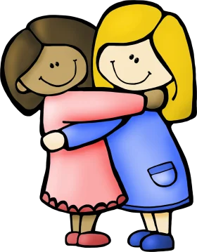 Heartwarming Friendship Clipart: Two Smiling Cartoon Children Embracing
