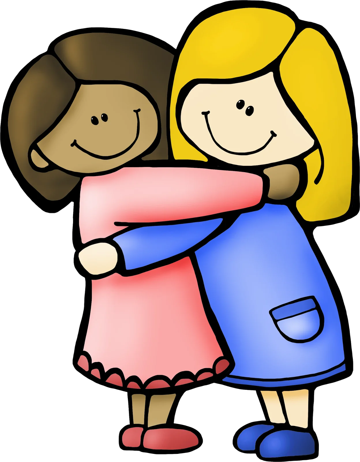 Heartwarming Friendship Clipart: Two Smiling Cartoon Children Embracing