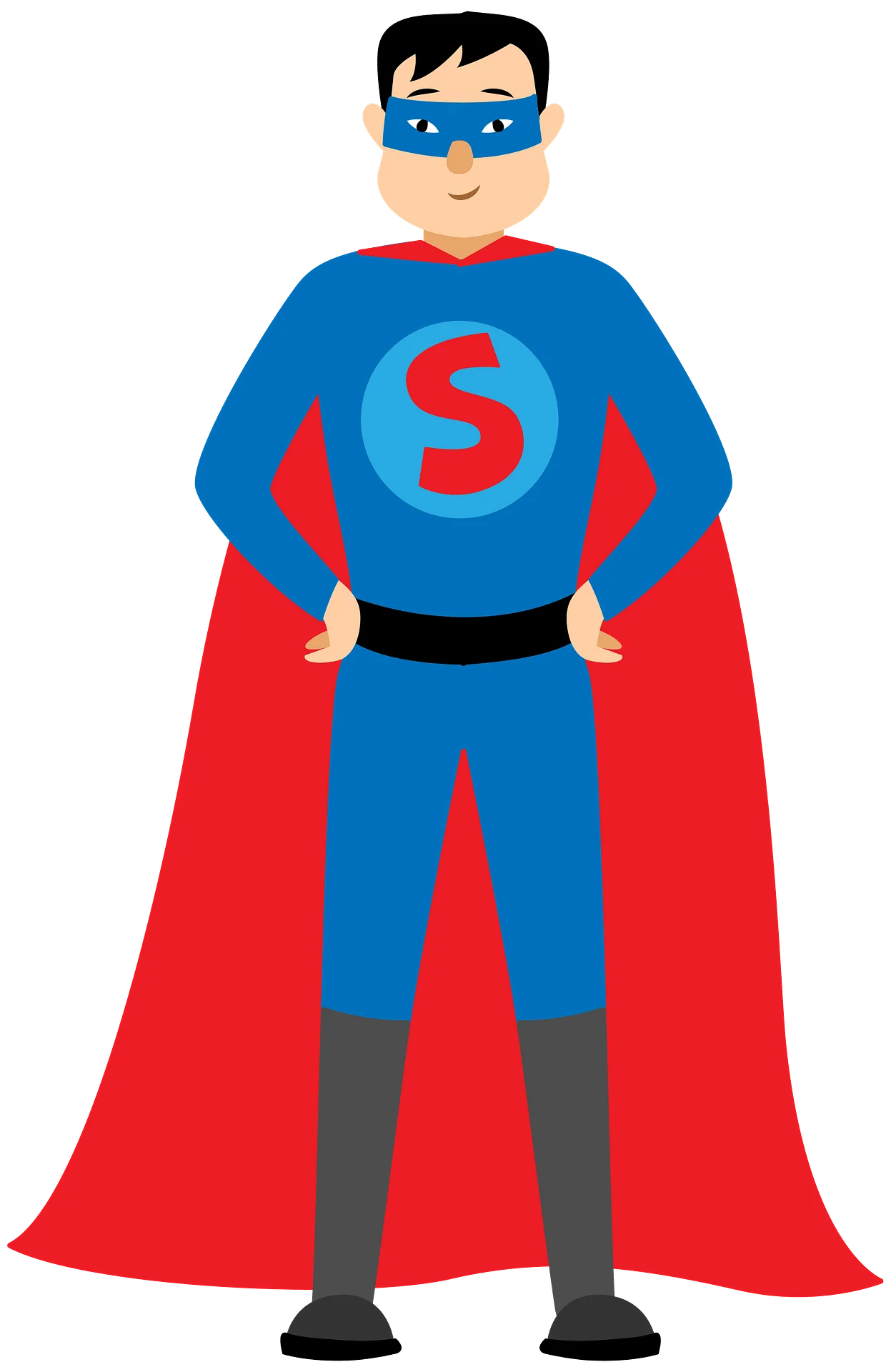 Heroic Superhero Clipart Character with Bold Blue Costume and Flowing Red Cape